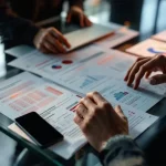 Cybersecurityprofessional typt op laptop met penetratietestverslagen en beveiligingsdashboard op bureau