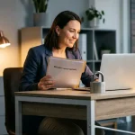 Ondernemer bestudeert beveiligingsaudit documenten aan modern bureau met stalen hangslot naast laptop.